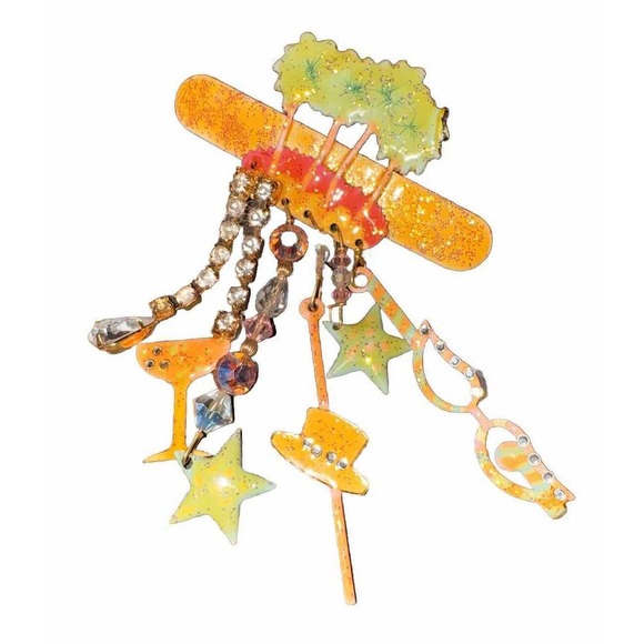 Hollywood Palm Tree Charm Dangle Jewel Gemstone Brooch Pin Martini - Picture 1 of 7